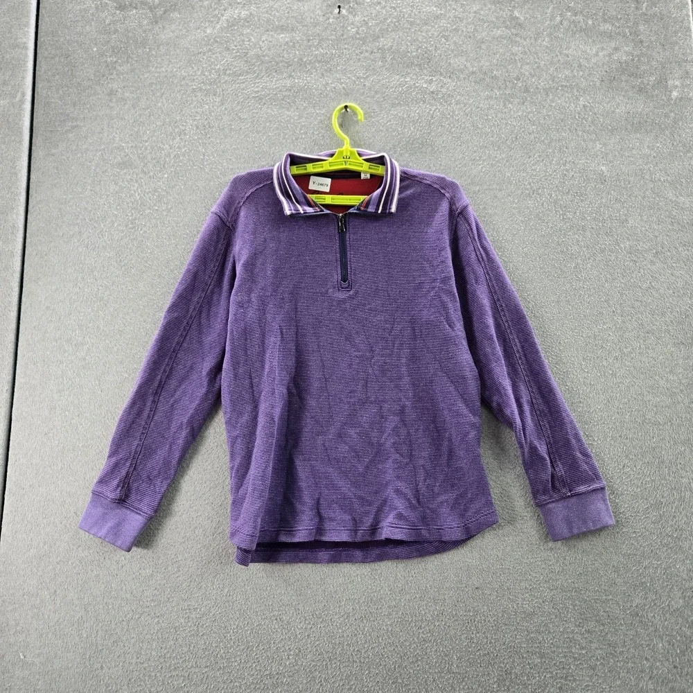 Robert Graham Men Sweatshirt M Purple Ledson‎ Knit Shirt Collar Embroidery